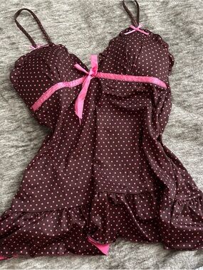 Y2K vintage Brown & Pink Polka Dot Babydoll top